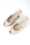 Nivra Peep Toe Bej Fındık Burun Zarif İnce Topuklu (8 cm) Kadın Ayakkabı