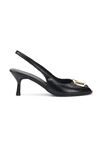Ravisa Peep Toe Fındık Burun (4/6 cm) Altın V Toka Siyah Rugan Kadın Topuklu Ayakkabı