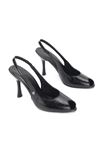 Nivra Peep Toe Fındık Burun (8 cm) Siyah Rugan Kadın Topuklu Ayakkabı