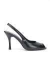 Nivra Peep Toe Fındık Burun (8 cm) Siyah Rugan Kadın Topuklu Ayakkabı