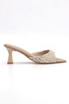 Marella Kırçıllı Bej Kumaş Kısa Topuklu(4/6 cm) Topuklu Terlik