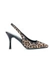 Lavender Esnek Yumuşak Kaymaz Taban (6-8 cm) Leopar Açık Lastikli Kadın Topuklu Ayakkabı