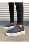 JY144 Volt Bağcıklı Cilt Erkek Günlük Sneaker Yüksek Taban Ayakkabı CST Siyah