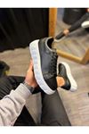 JY144 Volt Bağcıklı Cilt Erkek Günlük Sneaker Yüksek Taban Ayakkabı CBT Siyah